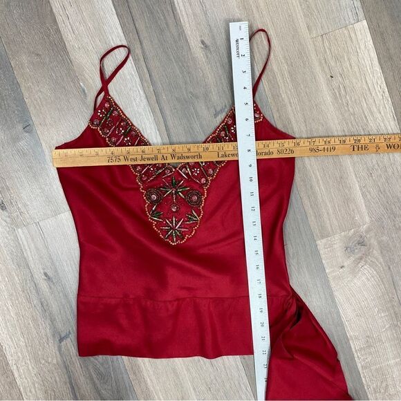 DStudio Silk Beaded Sash Tie Sleeveless Blouse Maroon Red 6 - Picture 12 of 12
